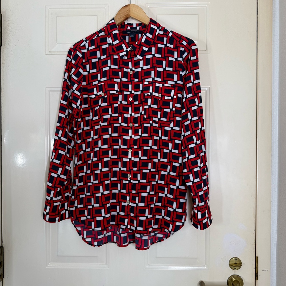 Women’s Tommy Hilfiger Red and Blue Casual Button Down Shirt Women’s Size S/P